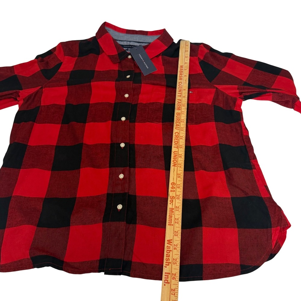 Tommy Hilfiger Womens XL Red Black Buffalo Plaid Cotton Button Down Shirt Rustic - Picture 4 of 8